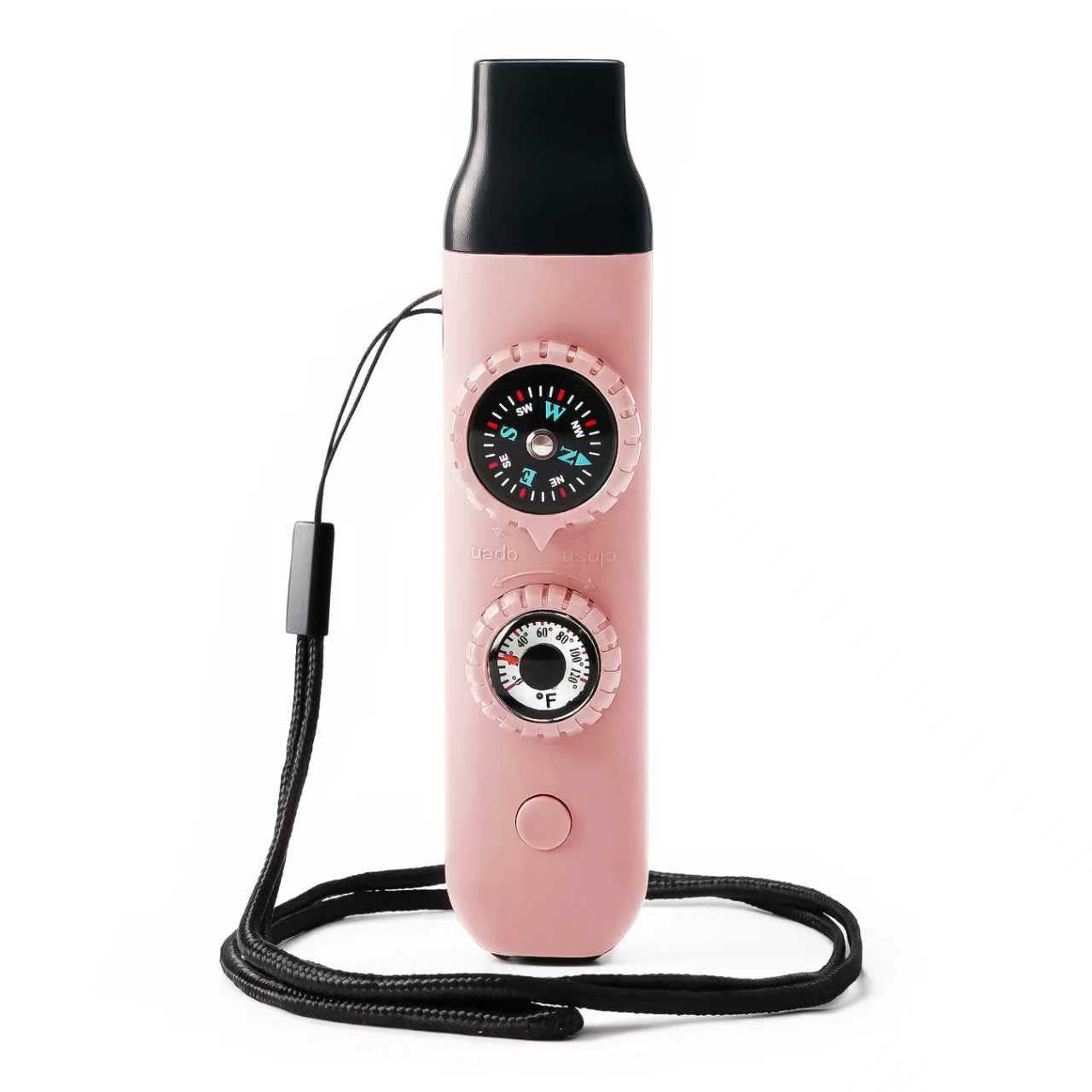 Viriber Emergency Survival Safety Whistle,WhistLe for Kids with Lanyard,Compass,Thermometer,Ideal for Kayaking, Boating, Hiking, Camping, Climbing(light pink)