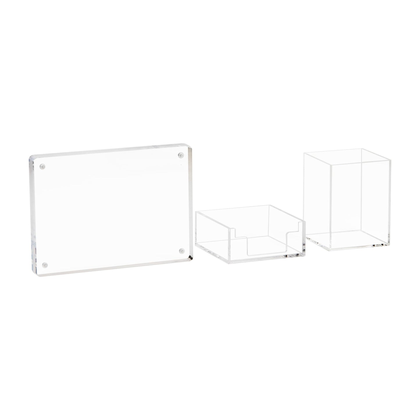 Mind Reader 3-Piece Desk Organizer Set, Pen Holder, Photo Frame and Sticky Note Tray, Desktop Organization, Office, Acrylic, Clear