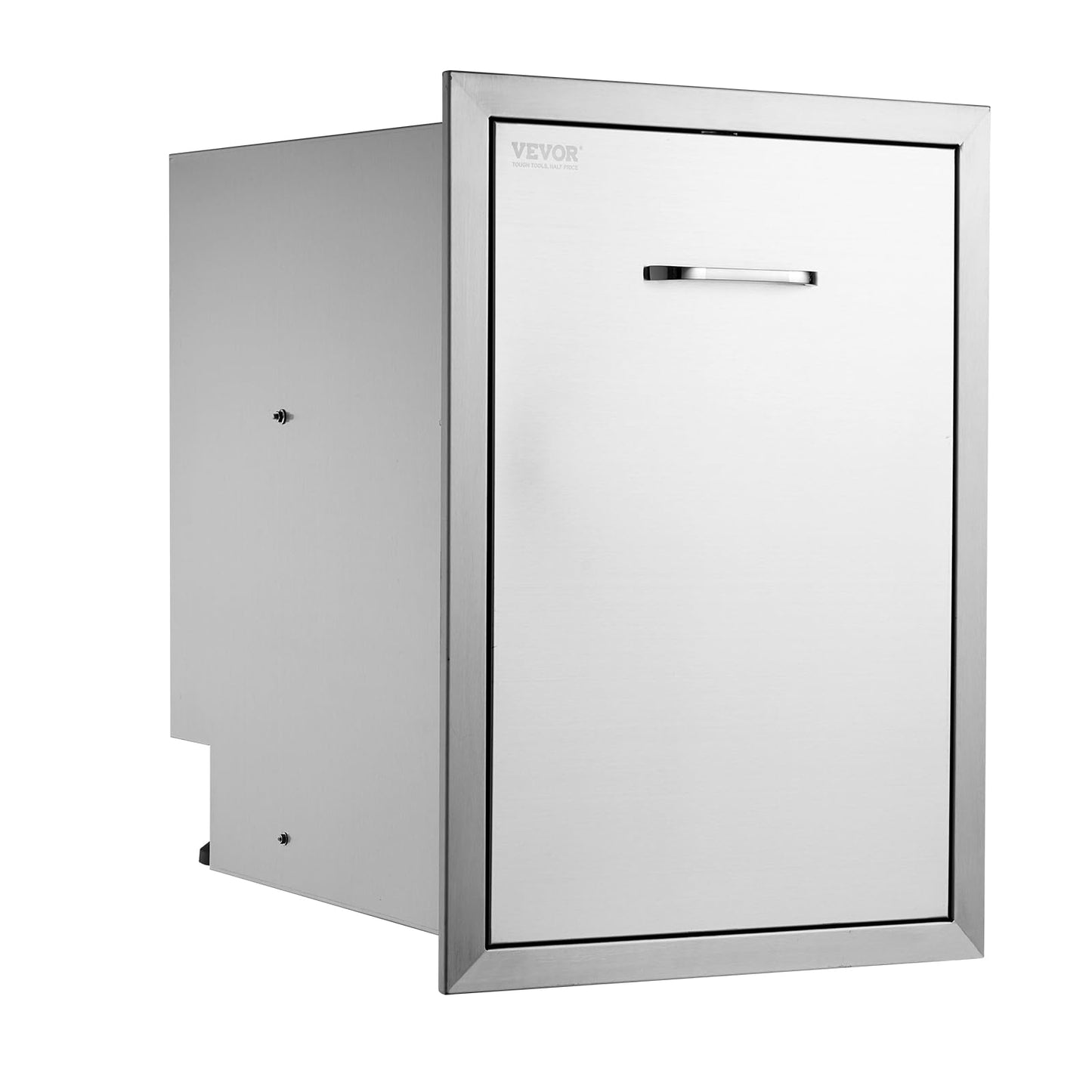 VEVOR Outdoor Kitchen Trash Drawer 17.7W x 25H x 22.8D Inch, Stainless Steel Trash Drawer with Handle and Pull-Out Tray, Outdoor Pull Out Kitchen BBQ Island, Trash Can NOT Included