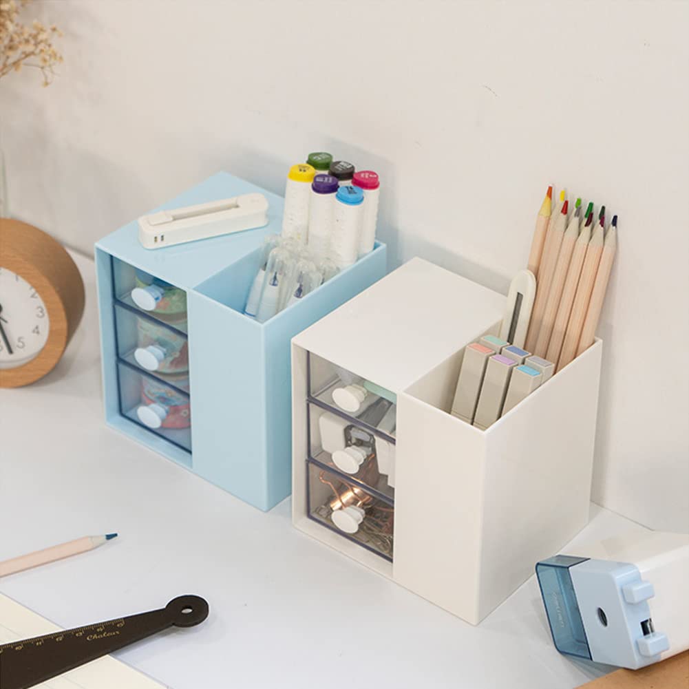 Multi-Functional Pen Holder, Pen Organizer for desk, Desk Organizer with 5 Compartments, Storage Rack for School Home Office Art Supplies, Gift for Teachers, Classmates, and Friends (White)
