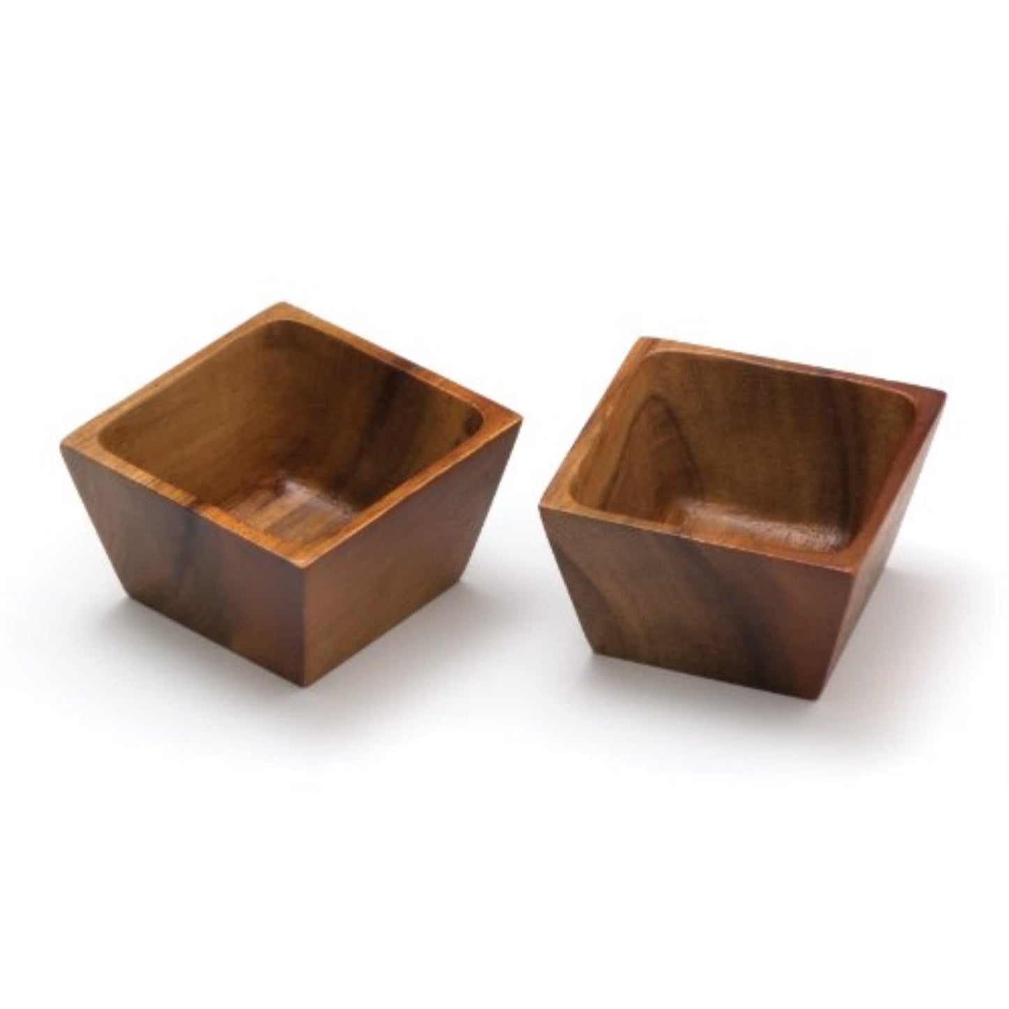Lipper International Acacia Wood Small Square Bowls | For Condiments | Hand Wash Only | Brown | Set of 2