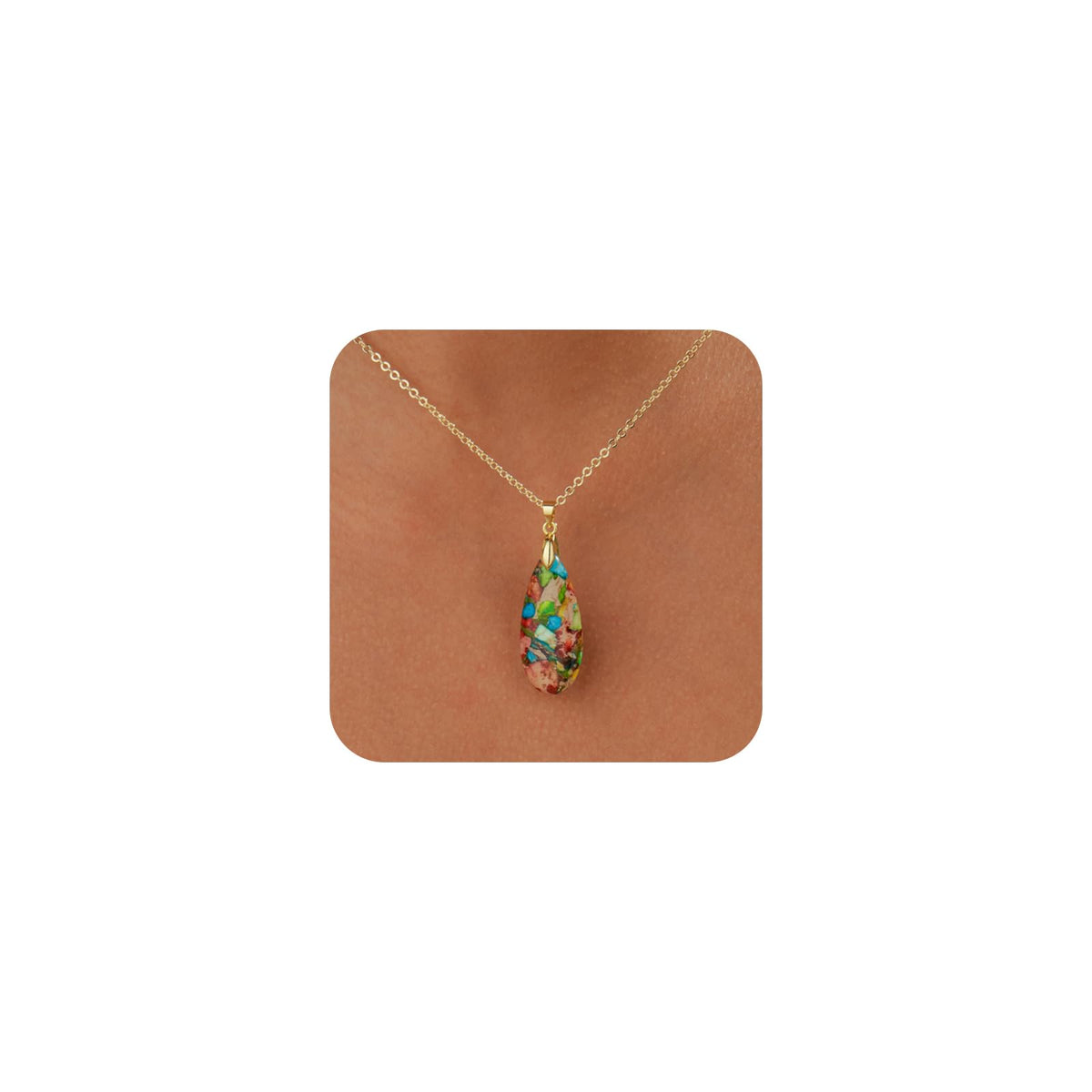 Sriomu Natural Stone Chain Necklaces (Colorful - Gold)