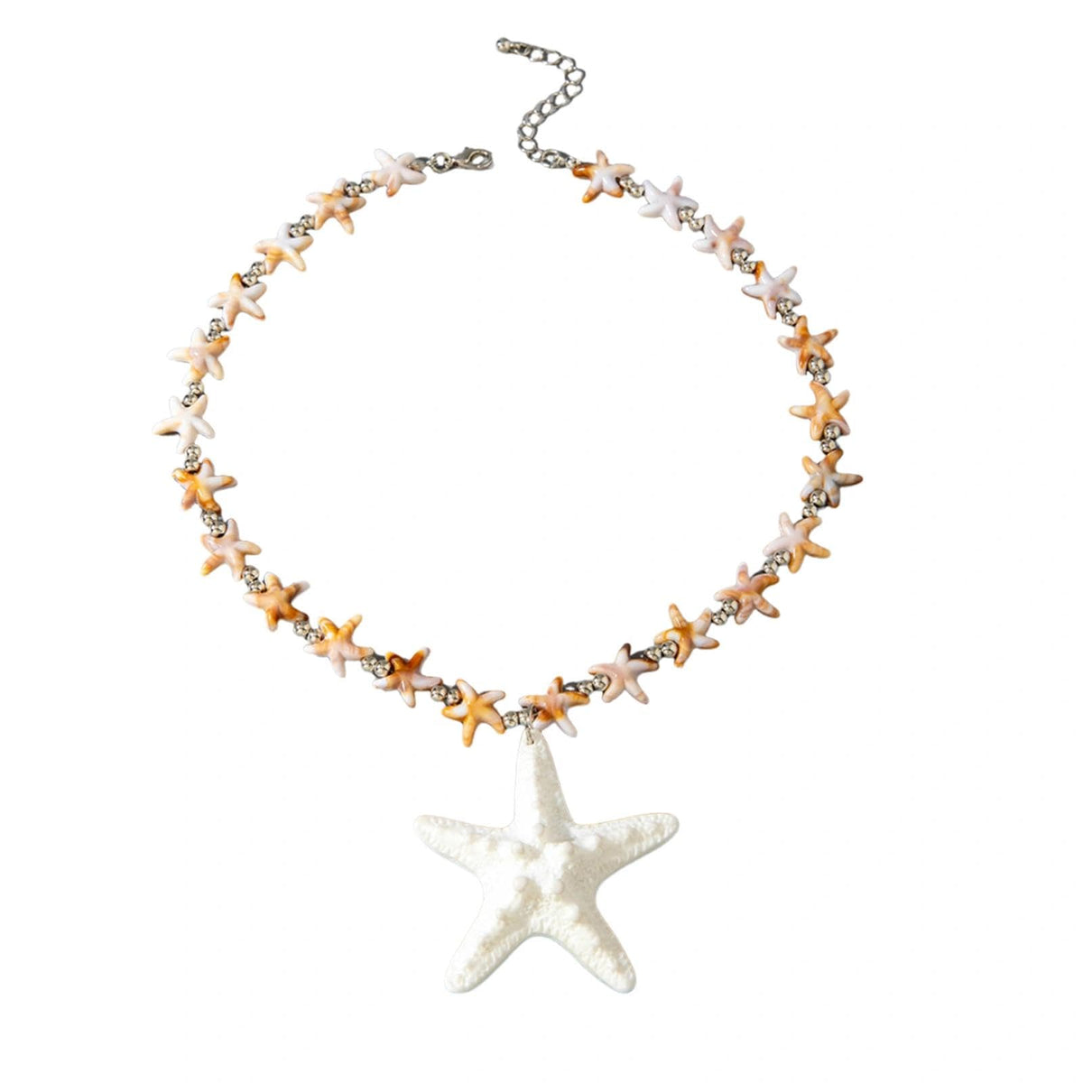 Boho Chunky Gold Starfish Necklace for Women,Trendy Large Baroque Faux Pearl Beaded Statement Pendant Necklace Jewerlry Accessories Gifts for Beach Holiday (White)