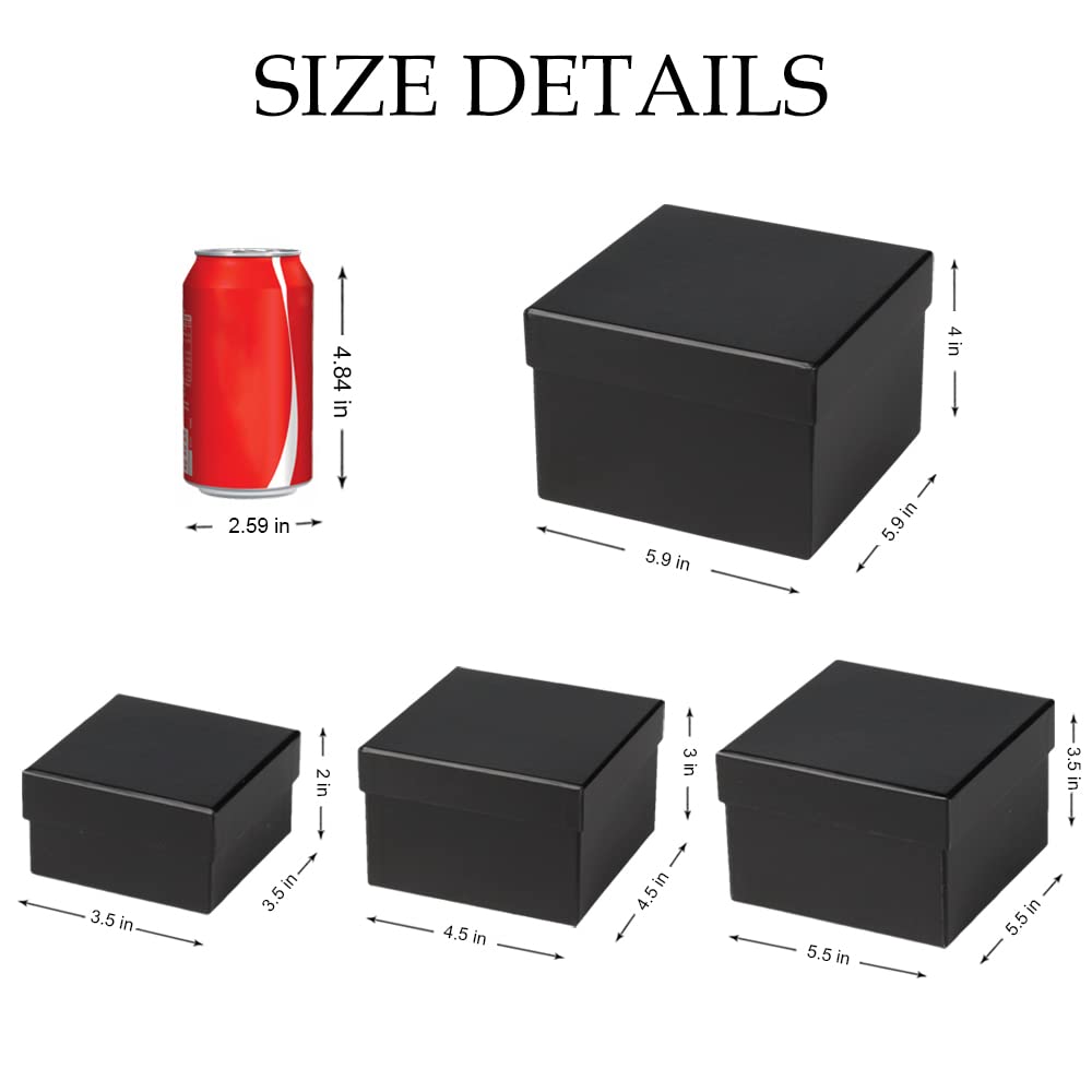 Oairse Small Gift Boxes with Lids Nesting Black Gift Boxes for Presents Set of 4 Present Boxes for Flower Arrangements Paper Mache Boxes for Bridesmaid, Proposal, Wedding, Birthday, Party Favor
