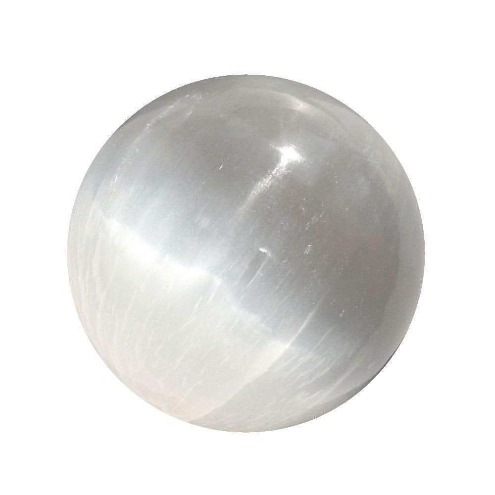 CircuitOffice Selenite White Sphere, 50-60 mm (2-2.4"), for Wicca, Reiki, Healing, Metaphysical, Chakra, Positive Energy, Meditation, Protection, Powers, Lucky Feng Shui, Decoration Or Gift