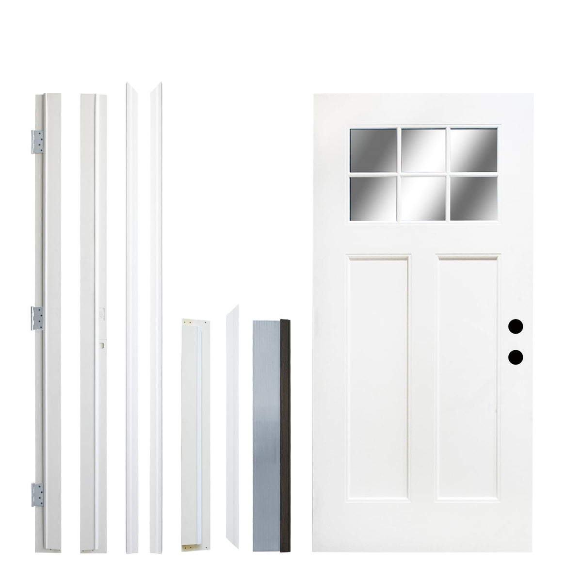 36‘’ x 80‘’ White Fiberglass Entry Door with Frosted Glass, Front Door with White Vinyl Frame and Brickmould, Left Inswing Exterior Door for Residential Entrance
