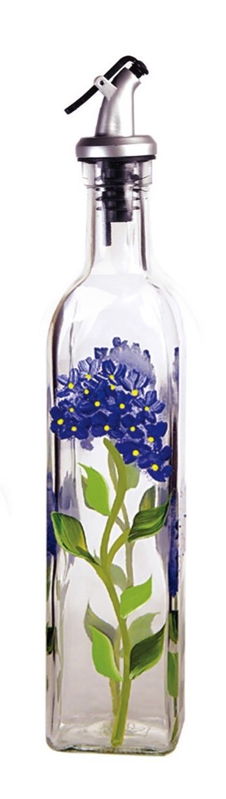 Grant Howard Hand Painted Square Cruet with Pourer, Blue Hydrangeas, 16 oz., Blue