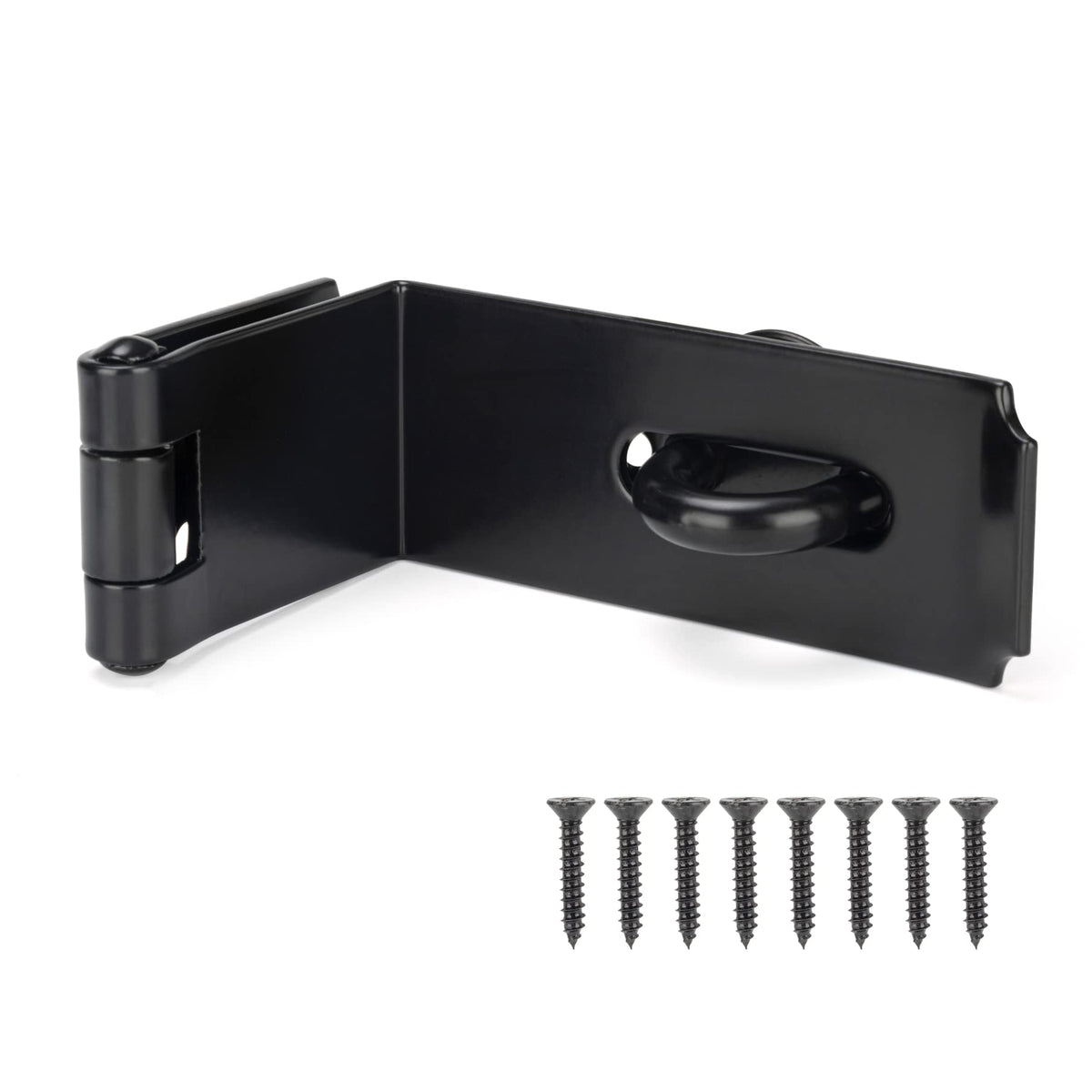 HILLMASTER Door Hasp Latch 90 Degree, 7-3/4" Extra Thick Heavy Duty Steel Safety Gate Door Lock Padlock Clasp Hasp Lock Latch for Fence Gate Barn Door Shed Closet Cabinet, Black Finish