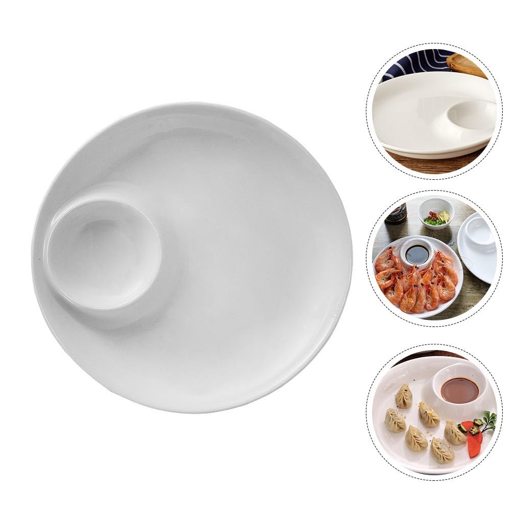 OKUMEYR White Ceramic in-Dish with Saucer 9-Inch Multi-Functional Dumpling and Salad Plate for Home Dining and Entertaining