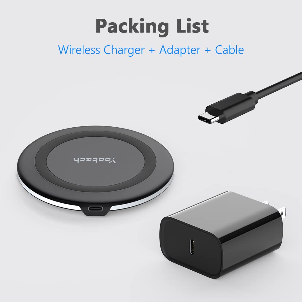 yootech Wireless Charger, 10W Max Wireless Charging Pad with Quick Adapter, Compatible with iPhone 17/17 Pro/17 Pro Max/Air/16/15/14/13/SE 2022/12/11/X,Samsung Galaxy S25/S24/S23, for AirPods Pro 3