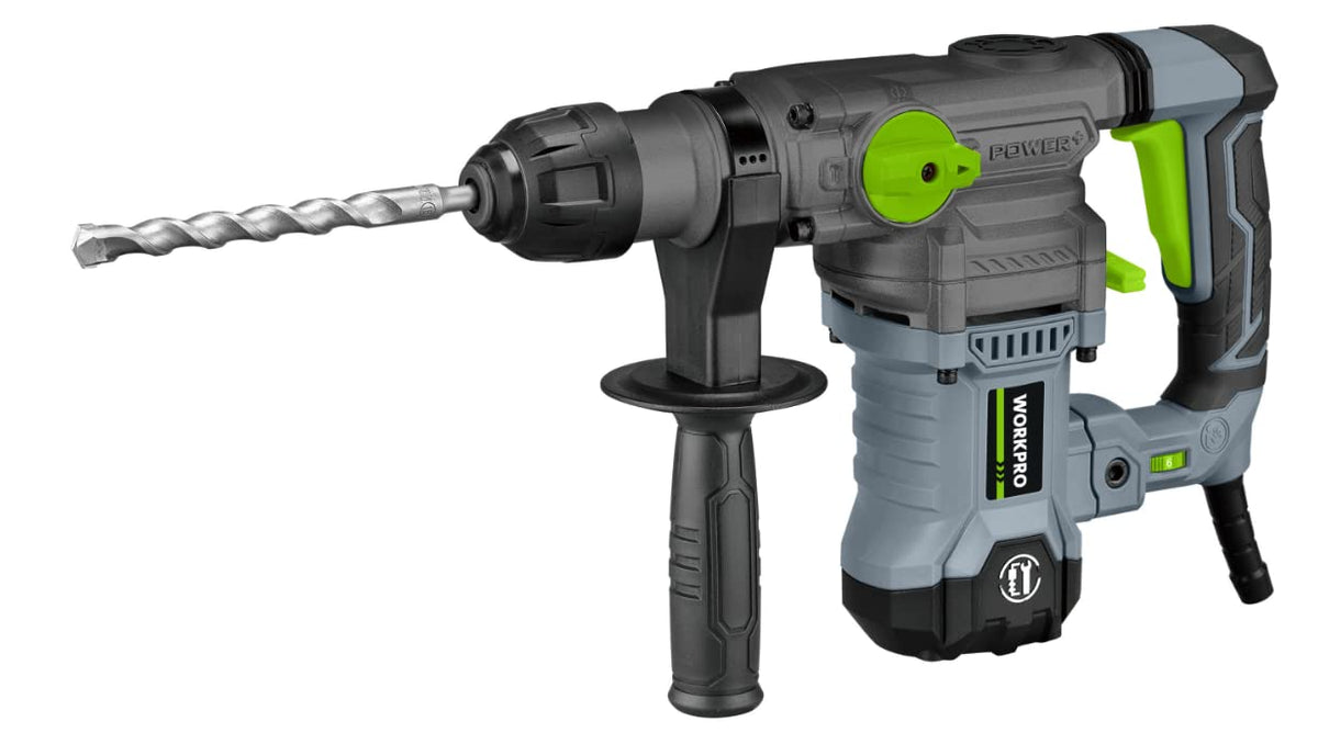 WORKPRO 1-1/4 Inch SDS-Plus Rotary Hammer Drill, 12.5AMP, Heavy Duty Corded Version for Concrete Demolition Chipping Rotomartillo, 5 SDS-Plus Bits