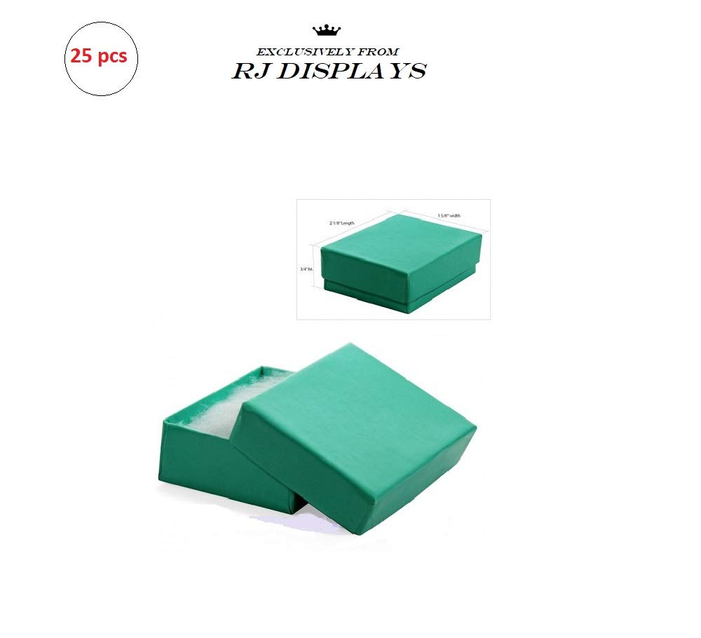 RJ Displays 25 Pack Cotton Filled Teal Blue Color Paper Cardboard Jewelry Gift and Retail Boxes Size 2 1/8" x 1 5/8" x 3/4" (67 x 40 x 18 mm) Earring, Pendant, Necklace, and Small Gifts (Teal Blue)
