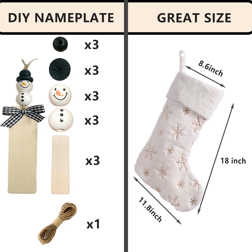 AOGU 3 Pack 22 Inch Faux Fur Sequin Snowflake Christmas Stockings Snowy White Christmas Stockings Hanging Ornaments Candy Gift Bags for Christmas Decorations, Gold
