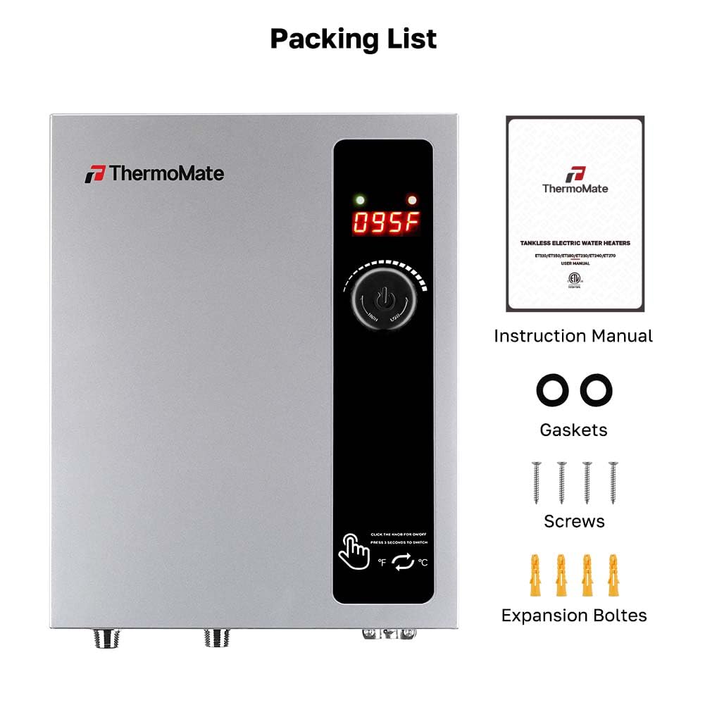 Tankless Water Heater Electric 18kW at 240 Volt, ThermoMate On Demand Instant Hot Water Heater Up to 4.4GMP, Self-Modulating Energy Saving for Residential Indoor Shower, Draw 76Amp