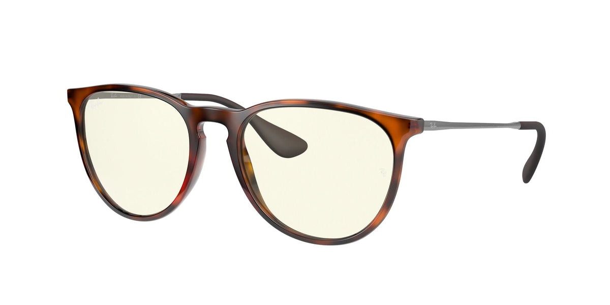 Ray-Ban RB4171 Erika Round Glasses, Rubber Havana/Clear Blue Light Filter, 54 mm
