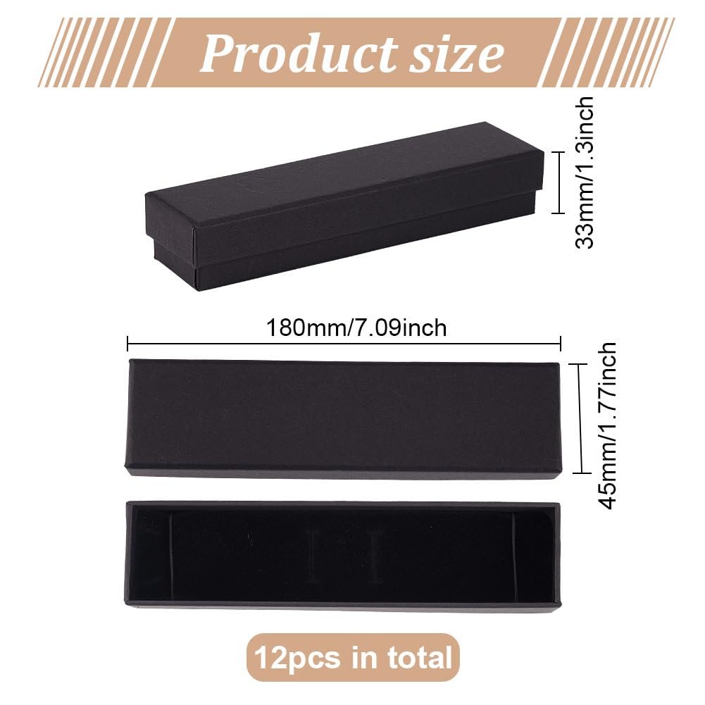 BENECREAT 12 Pack Black Necklace Cardboard Jewellery Box 7x1.7x1.3 Kraft Paper Box Long Jewellery Gift Box with Sponge for Necklace Jewelry, Valentine's Gift Packaging