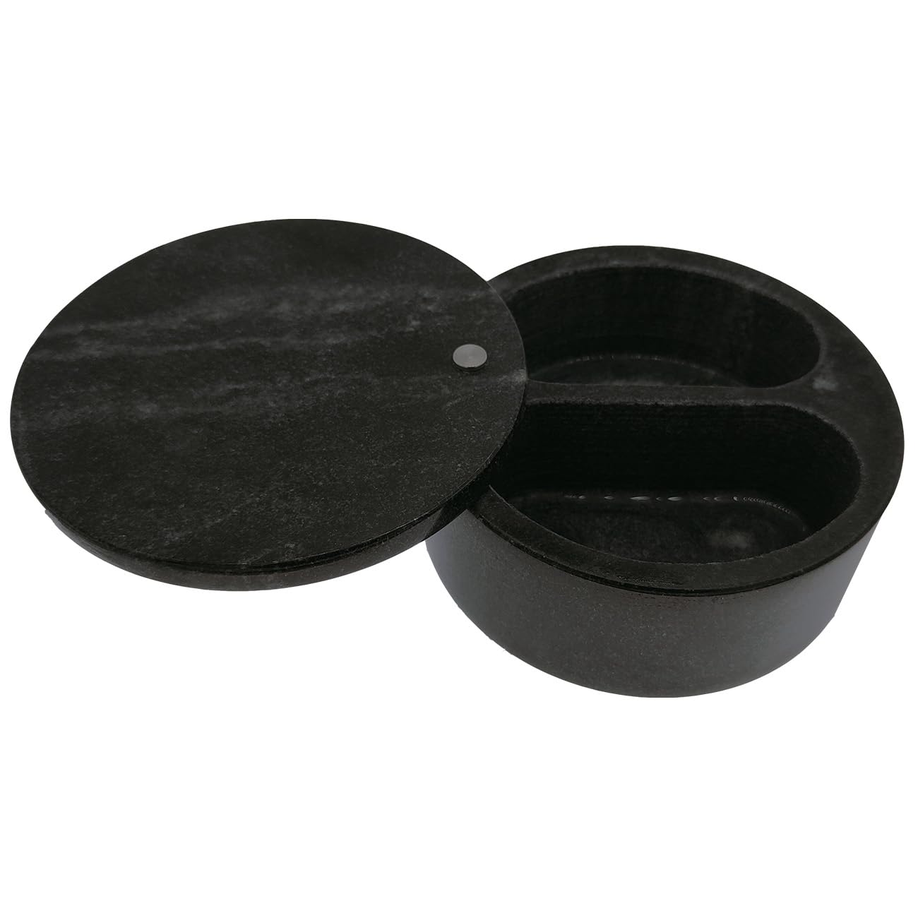 Kerixi Marble Salt Cellar and Storage Box with Two Compartments Salt Box with Swivel Lid for Storing Spice (Black)
