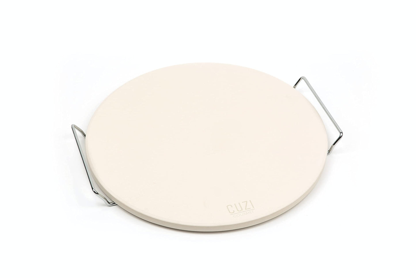 Cuzi Gourmet XL 4-Piece Pizza Stone Set - 15" Thermal Shock Resistant Cordierite Baking Stone, 22" Natural Bamboo Peel & Cutter Rocker - Large Stone for Grill and Oven