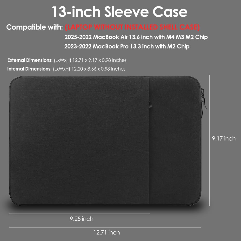 ProElife 13-Inch Laptop Sleeve Case for 2025-2022 MacBook Air 13.6 inch with Apple M4 M3 M2 Chip & MacBook Pro 13.3 inch M2 Chip Accessory Traveling Carrying Canvas Bag Cover Simple Case (Black)