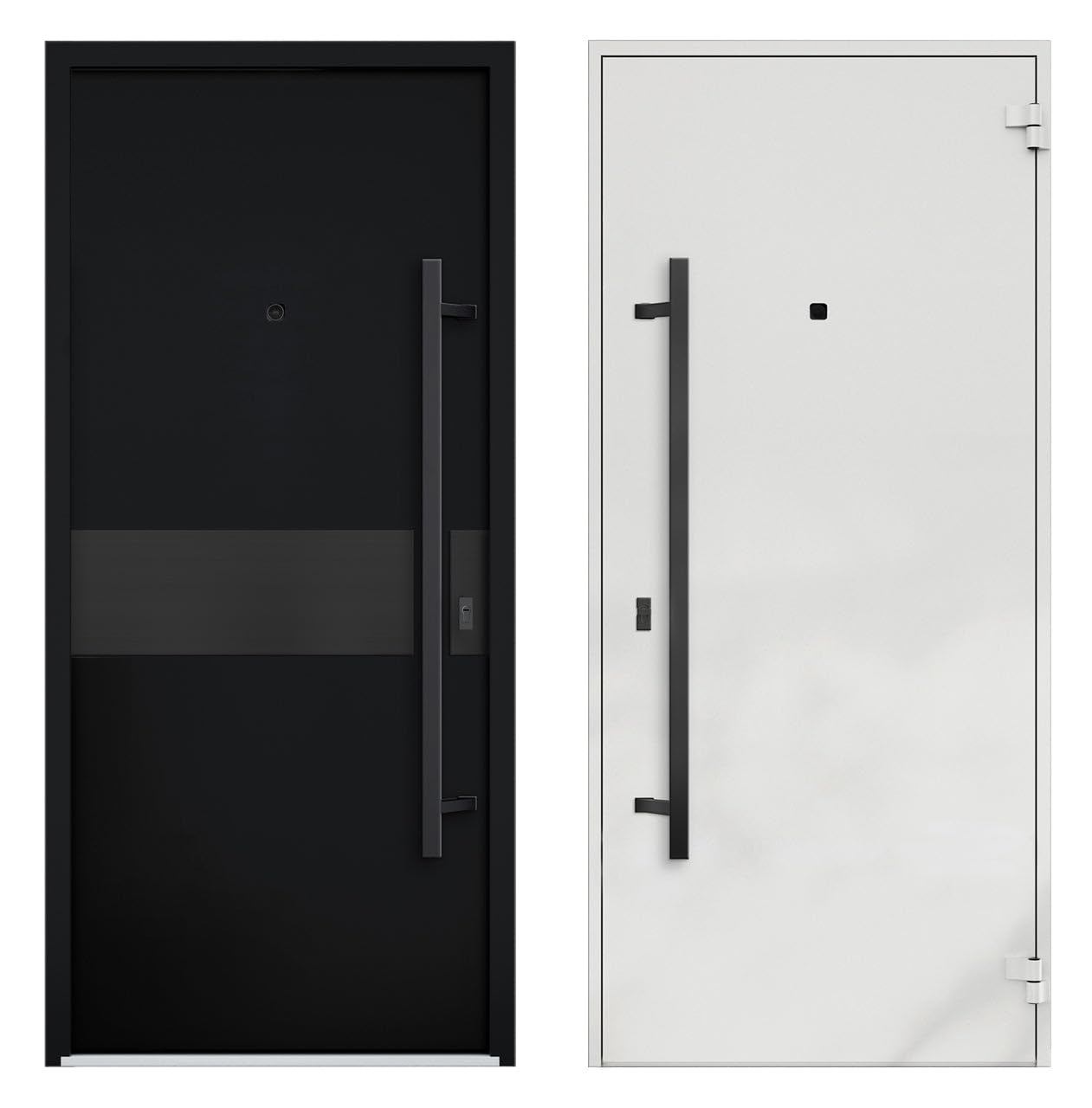VDOMDOORS Front Exterior Prehung Steel Door/Deux 6072 Black Enamel/Side Exterior Window Sidelite/Entry Metal Modern Painted W36+16" x H80 Left Hand Inswing