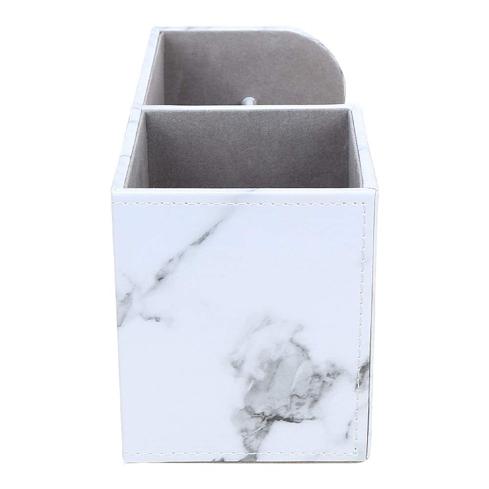 KINGFOM Desk Organizer Office Supplies Caddy Pu Leather Multi-function Storage Box Pen/Pencil,Cell phone, Business Name Cards Remote Control Holder Gray Marble