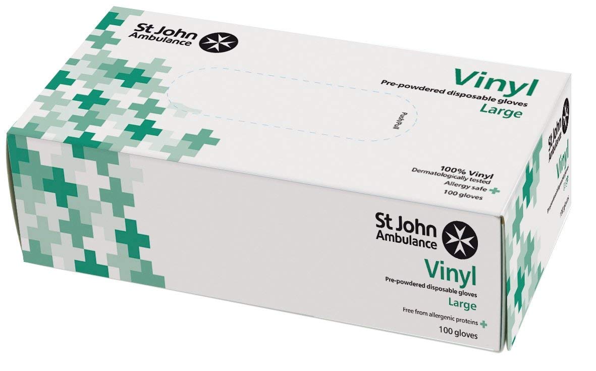 St John Ambulance Vinyl Pre-Powdered Gloves Large (Box of 100)