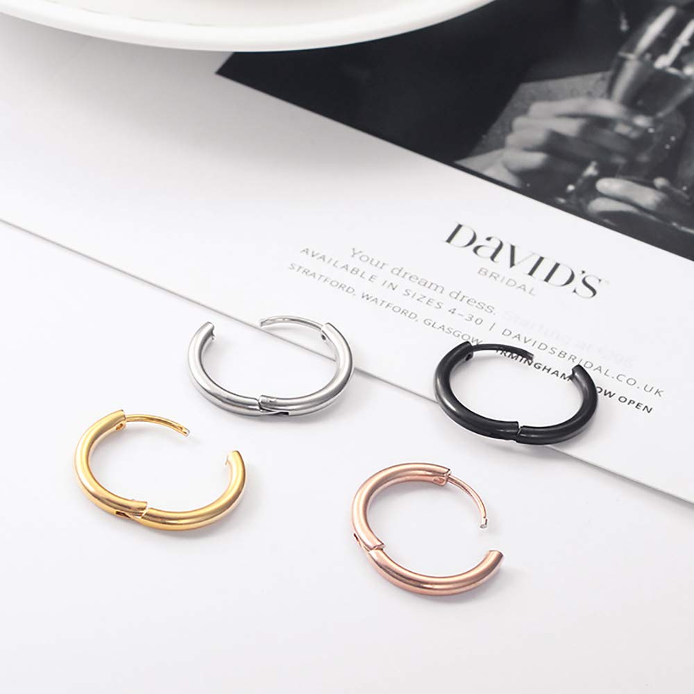316L Surgical Stainless Steel Huggie Hoop Earrings 12mm Silver Hypoallergenic Earrings Hoop Cartilage Helix Lobes Hinged Sleeper Earrings For Men Women(E02:12mm Silver(THK 2.0mm))