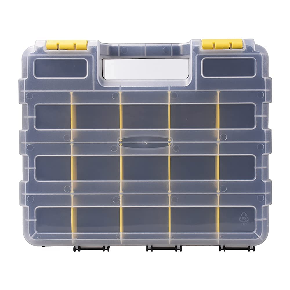 Tools Organizer Box Small Parts Storage Box 34-Compartment Double Side Hardware Organizers with Removable Plastic Dividers for Screws, Nuts, Nails, Bolts