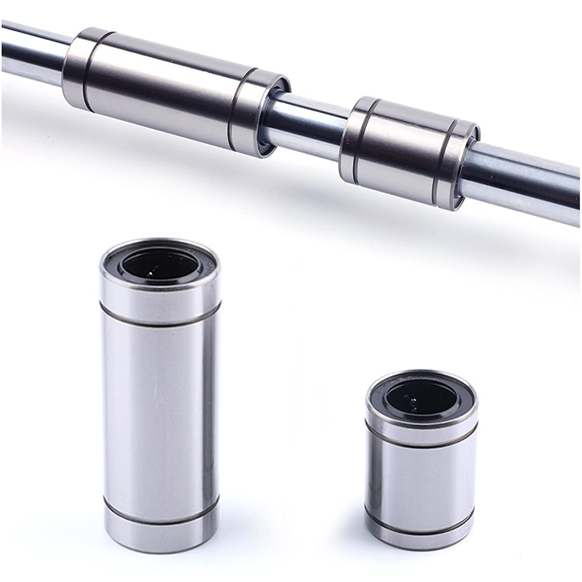 LM8LUU Linear Ball Bearing, Bore Dia 8 mm, OD 15 mm, Width 45 mm, Used for Mechanical Sliding Tables, CNC Machine Tools, 3D Printers, Silver 2pcs