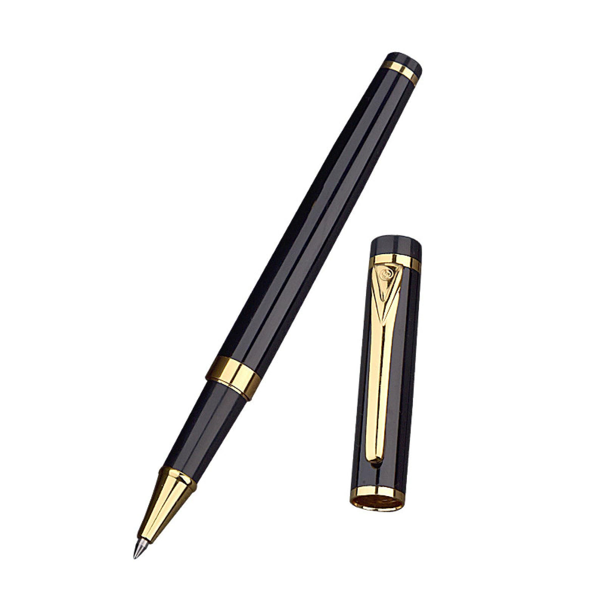 Borges Black Lacquer Rollerball Pen - Stunning Luxury Pen with 24K Gold Finish, Schmidt Ink Refill, Best Roller Ball Gift Set for Adult (Modern)