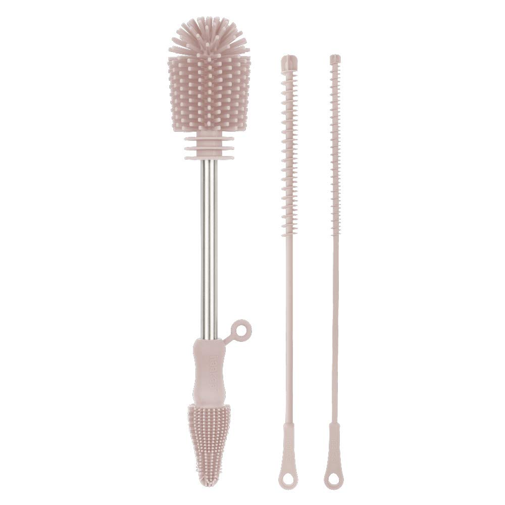 Haakaa Silicone Cleaning Brush Kit – Household Cleaning Brushes for Bottles and Crevices – Food-Grade Silicone: Dishwasher Safe (Kit-Blush)