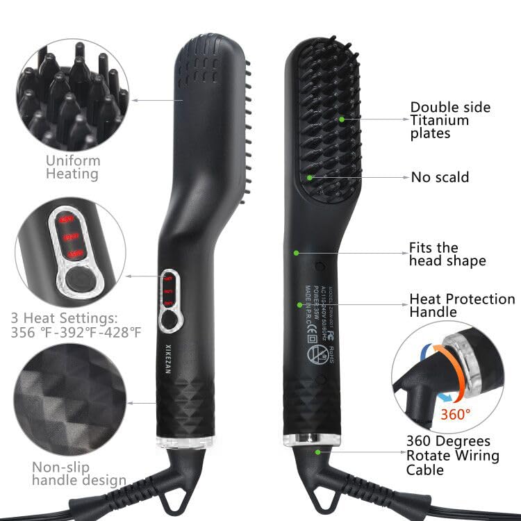 Beard Straightener w/Beard Oil & Balm & Guide E-Book,Upgraded 3 in 1 Hair Straightener Brush Beard Straightening Comb,Unique Stocking Stuffers Gifts for Men Him Dad Husband Birthday Christmas Gifts