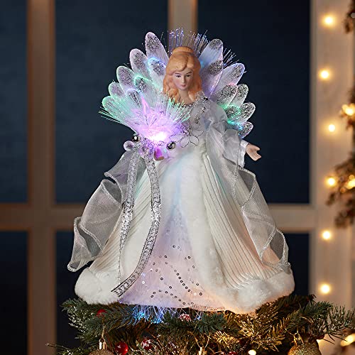Kurt Adler LED Fiber Optic Angel Figurine, 12-Inch, White and Silver