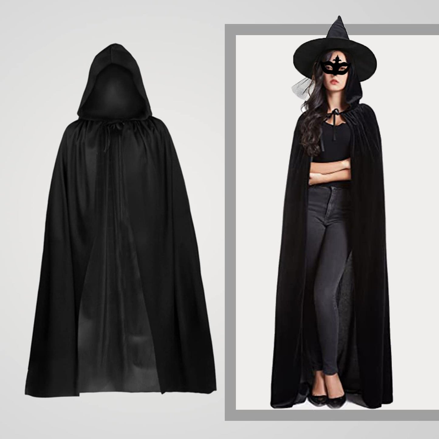 TSHAOUN Halloween Black Hooded Cape Witch Cosplay Accessories Adult/Kids Fancy Dress Costume for Masquerade, Halloween, Family Party, 140cm (Black)
