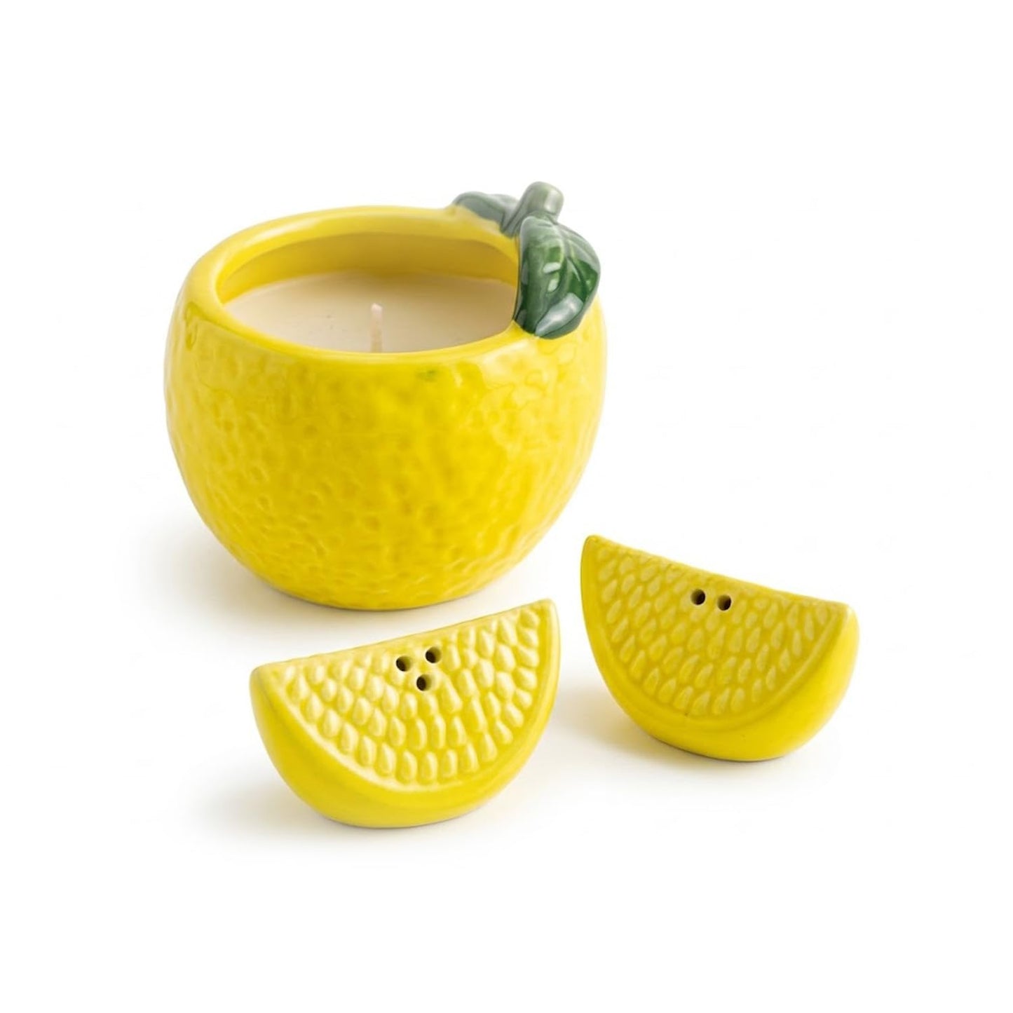 Elanze Designs Lemon Slice Salt and Pepper Shaker Set, Ceramic Citrus Tabletop Seasoning Set with Bright Yellow Lemon Wedge Design, Kitchen Decor for Dining Table, 1.5 x 2.5 Inch