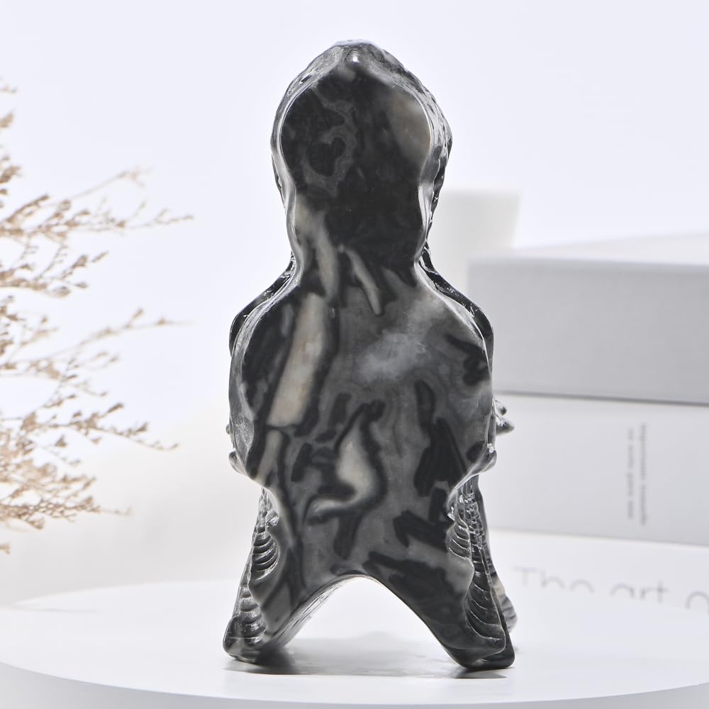 Bmuafry 6''Natural Dragon Head Crystal Skull Head Hand Carved Reiki Healing Stone Statue Healing Home Office Art Room Decoration (Picasso Stone, 6inch)