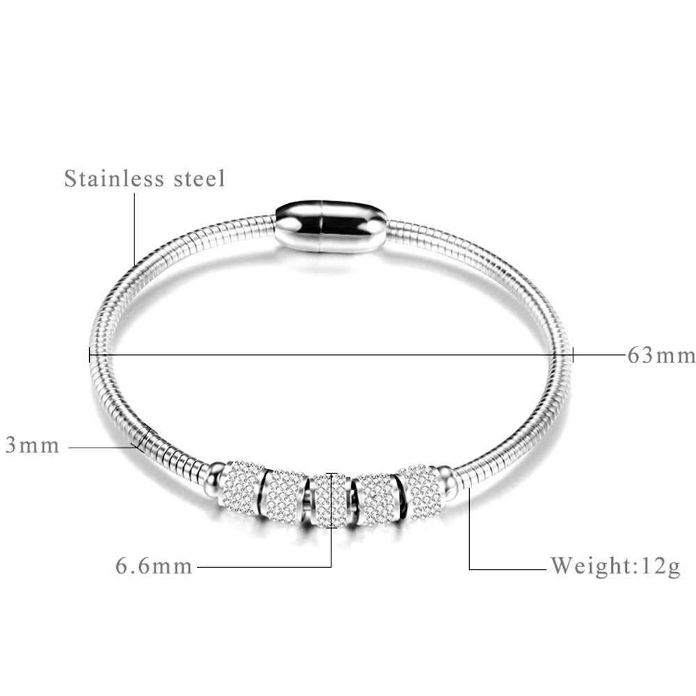 Jude Jewelers Stainless Steel Cubic Zircon Snake Chain Bangle Bracelet (Silver)