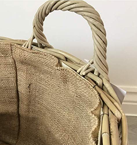 Round Kindling/Storage Basket, Hessian Lined, Excellent Quality, Very Strong Kuba Rattan (Small)