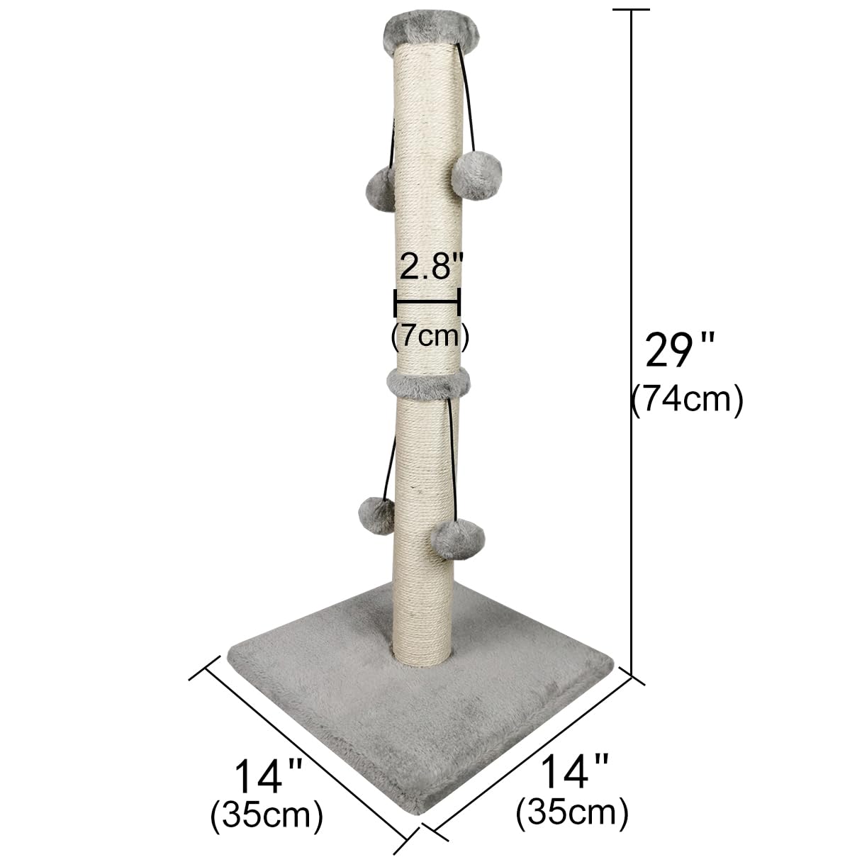 Dimaka 74cm Tall Cat Scratching Post, Scratch Post for Large Cats with 4 Teasing Hanging Ball, Natural Sisal Rope (Vertial Tree)