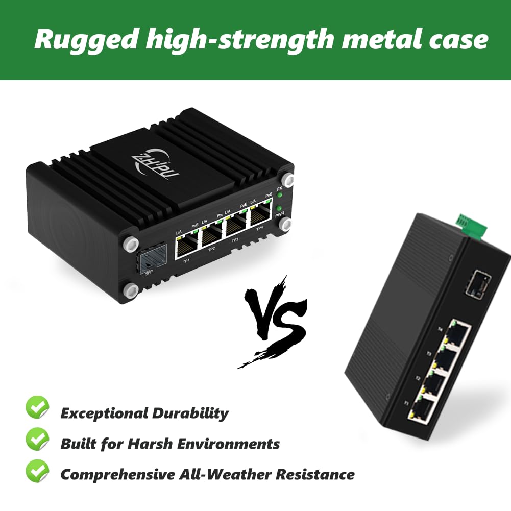 Yjntoximc Mini Industrial 4 Ports Gigabit PoE Switch with DC12ļ½48V Redundant Power Input, 12V PoE Switch with SFP, IEEE802.3af/at @120W, Compact PoE Power for VoIP Systems/Solar Power/RV Truck