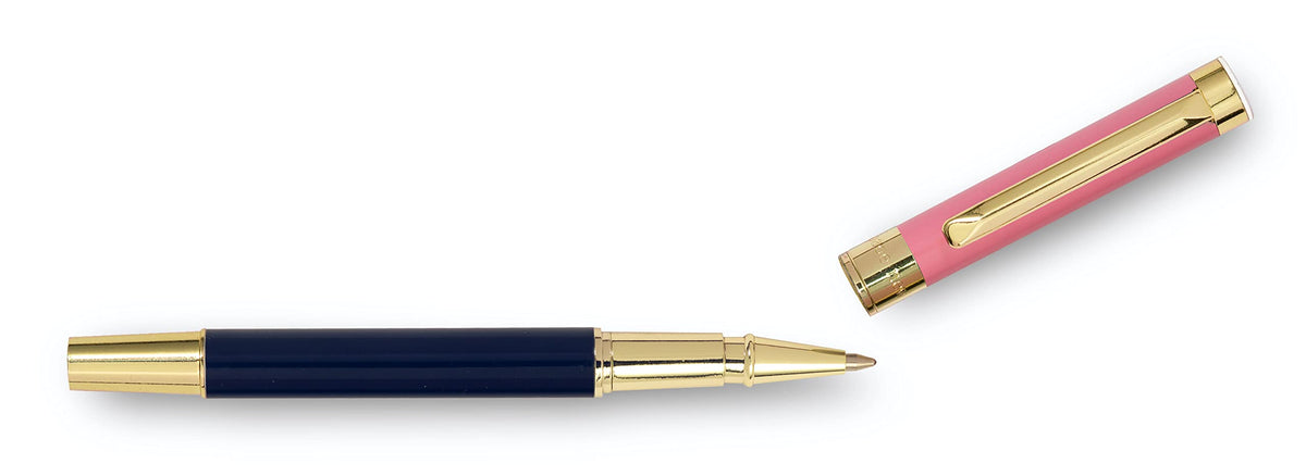 kate spade new york Black Ink Ballpoint Pen with Reusable Gift Box, Professional Office Pen for Women Accepts Standard Refills (Pink/Navy Colorblock)
