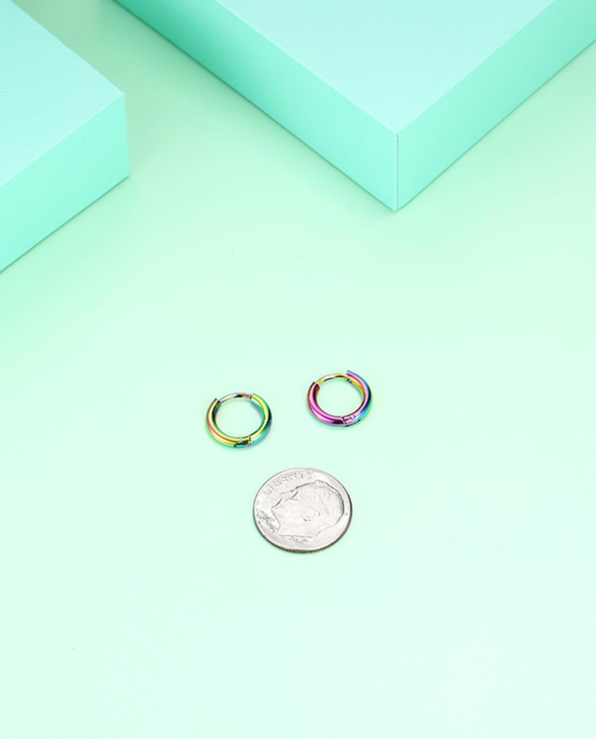 316L Surgical Stainless Steel Huggie Hoop Earrings 6mm Colorful Hypoallergenic Earrings Hoop Cartilage Helix Lobes Hinged Sleeper Earrings For Men Women(A07:6mm Rainbow(THK 2.0mm))