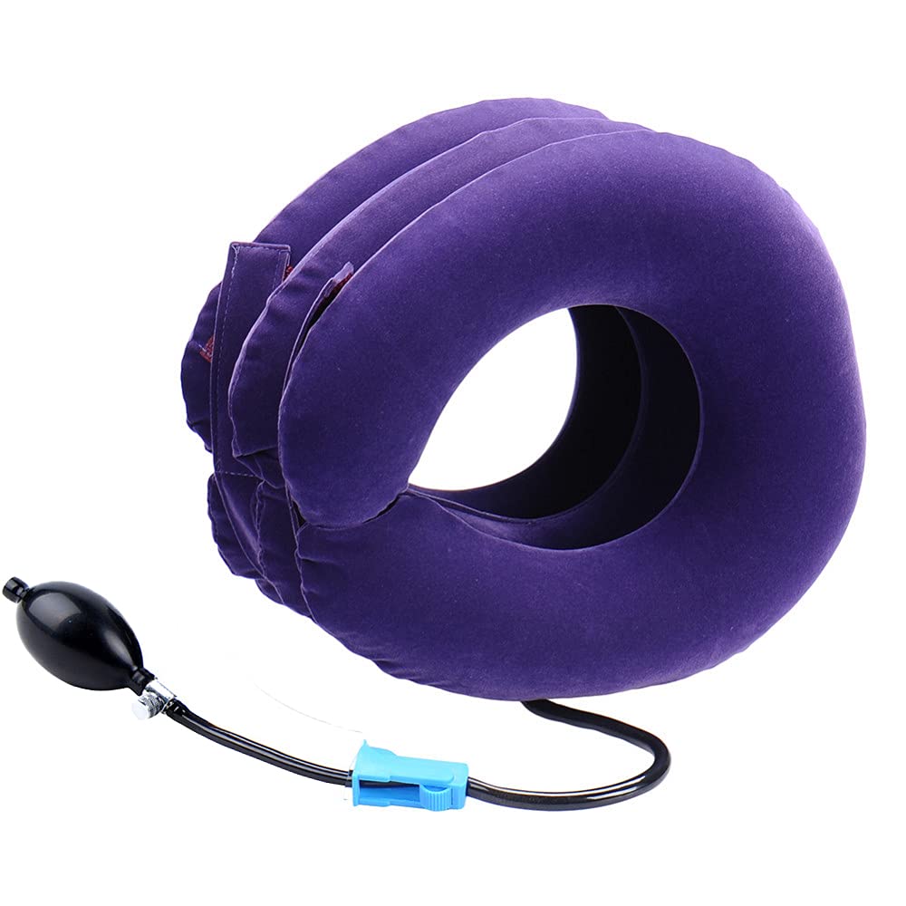 Cervical Neck Traction Device Inflatable Neck Stretcher, Easy to Use for Chronic Neck and Shoulder Pain Relief Traction Spine Alignment, Neck Cervical Brace,Purple