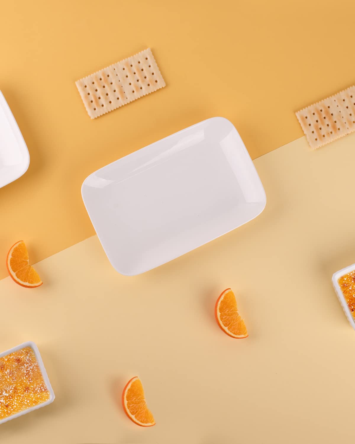 DELLING 8 Inch Rectangular Appetizer Plates Set of 6, Porcelain Salad Dessert Plates White, Small Serving Plates for Sushi Snack, Microwave Oven Dishwasher Safe, Stackable Ceramic Plates