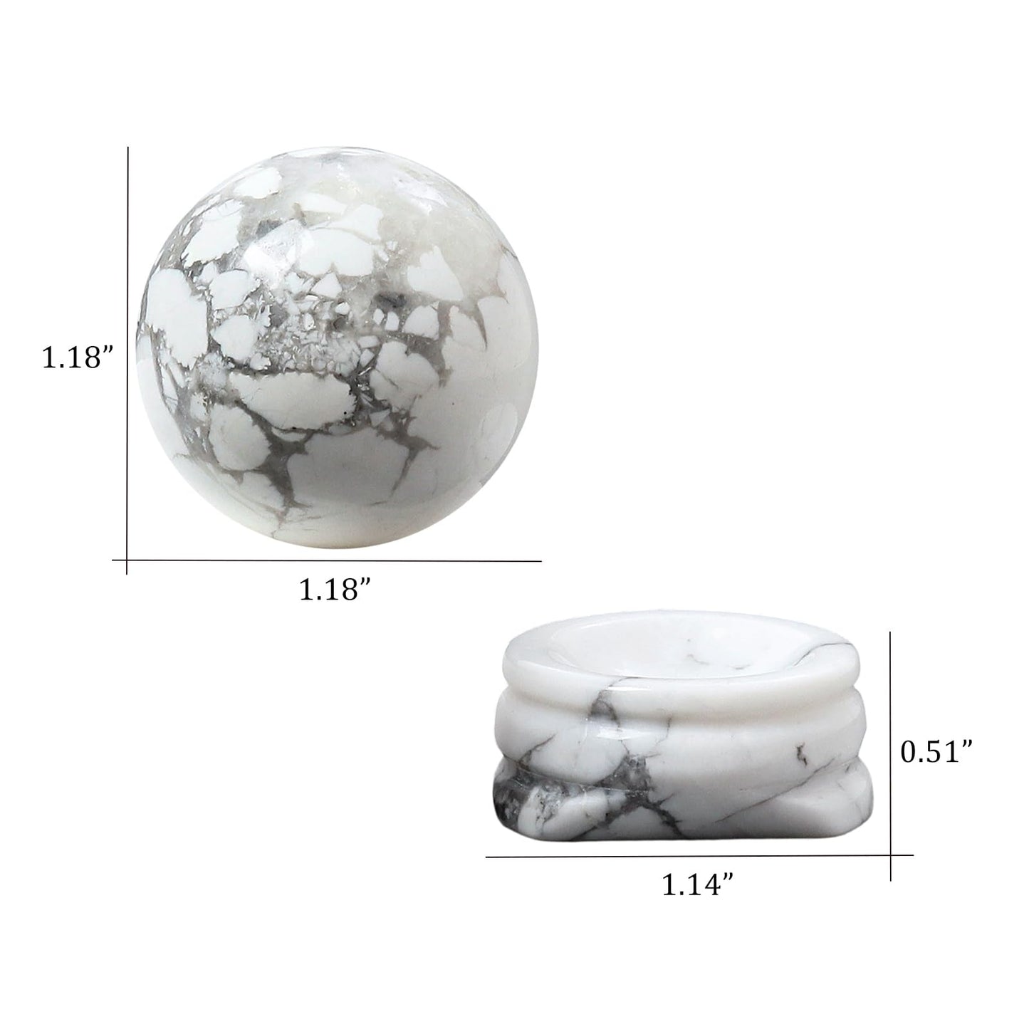 Casaper Natural White Howlite Turquoise Ball with Stone Stand, Healing Crystal Sphere for Home Fengshui Yoga Meditation, Reiki Energy Balancing 1.18”(30mm)
