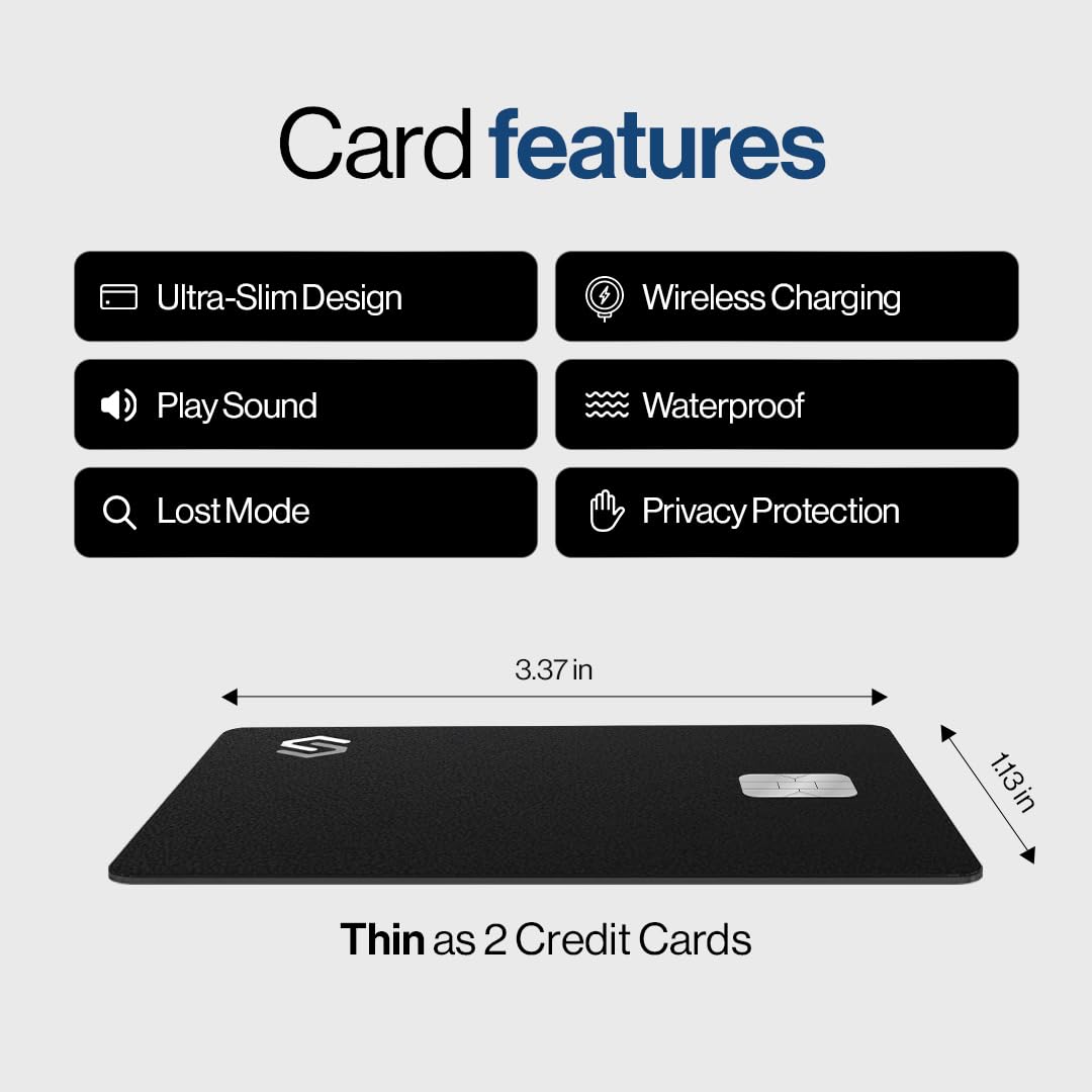 SPOTMINDERS Apple MFi Certified Wallet Tracker PRO for Travel Credit Card Design Works with Apple Find My IP68 Waterproof Rechargeable Tracking Card for Wallet Luggage Passport 0.07in Slim Item Finder