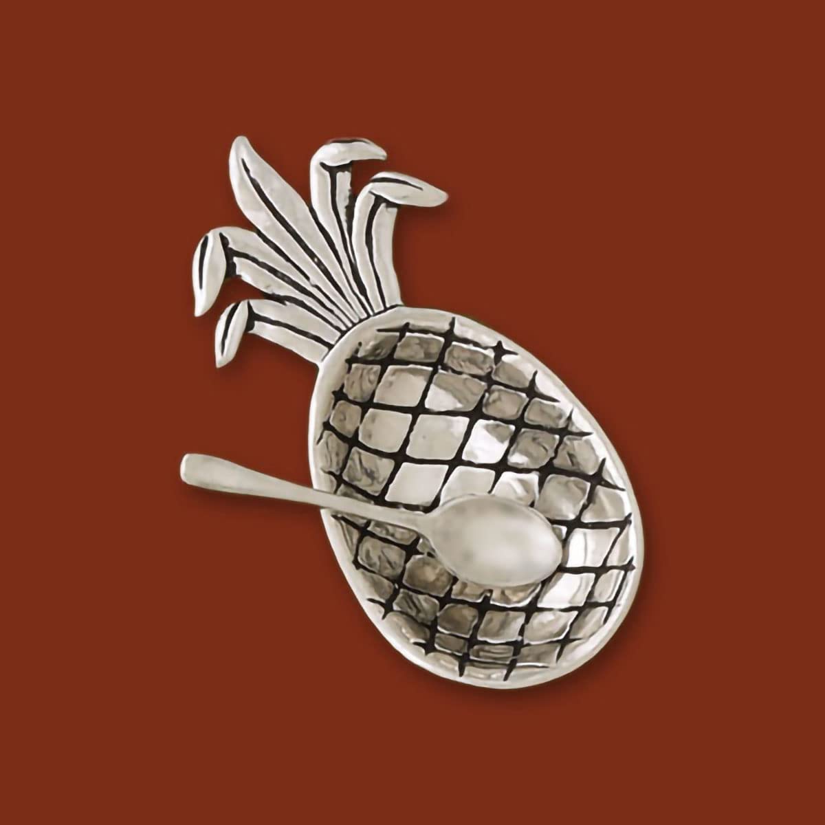 Basic Spirit Pineapple Salt Bowl with Spoon Pewter Cellar Container for Spices Snacks Side Dishes Nature Fruit Lover Gift