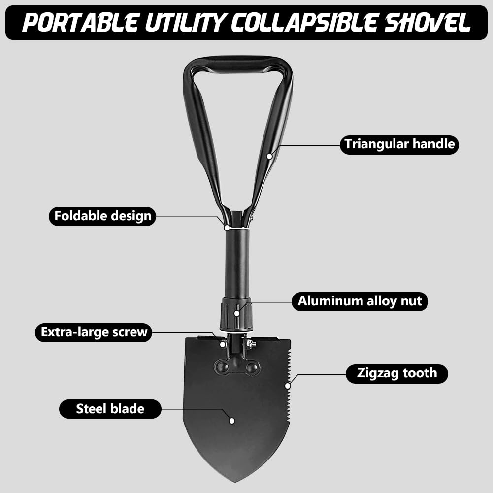 Camping Shovel, 18.5'' Lightweight Digging Shovel Portable Ergonomic High Carbon Steel Folding Shovel for All Occasions Outdoor Camping Hiking Garden Emergency