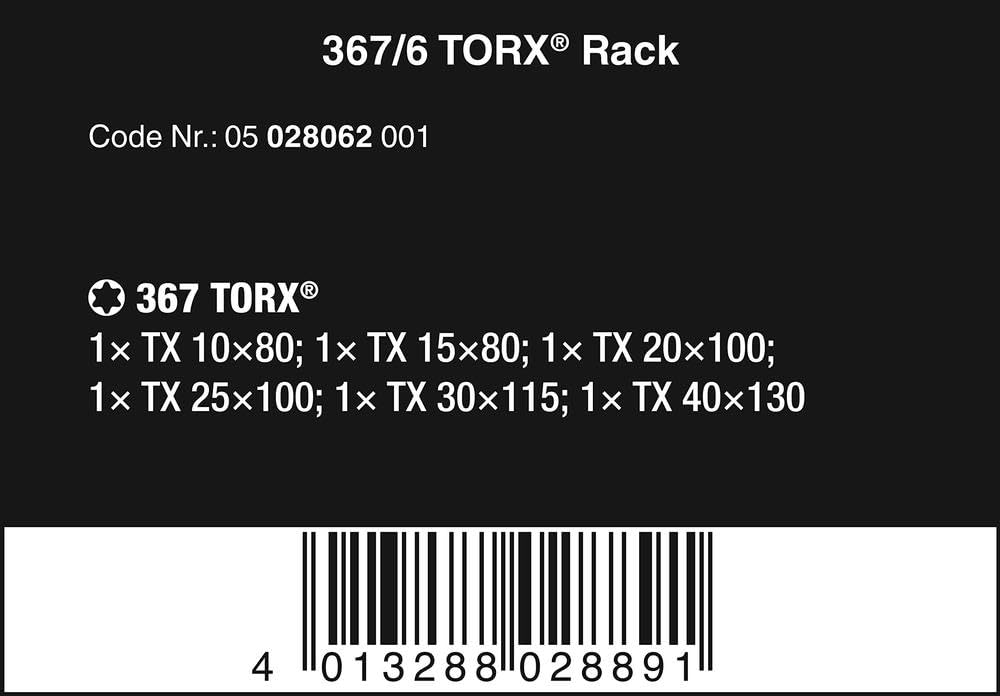Wera 367/6 TORX® Kraftform screwdriver set with rack, 6pc, 05028062001,Multi-colour,315 x 155 x 40 mm
