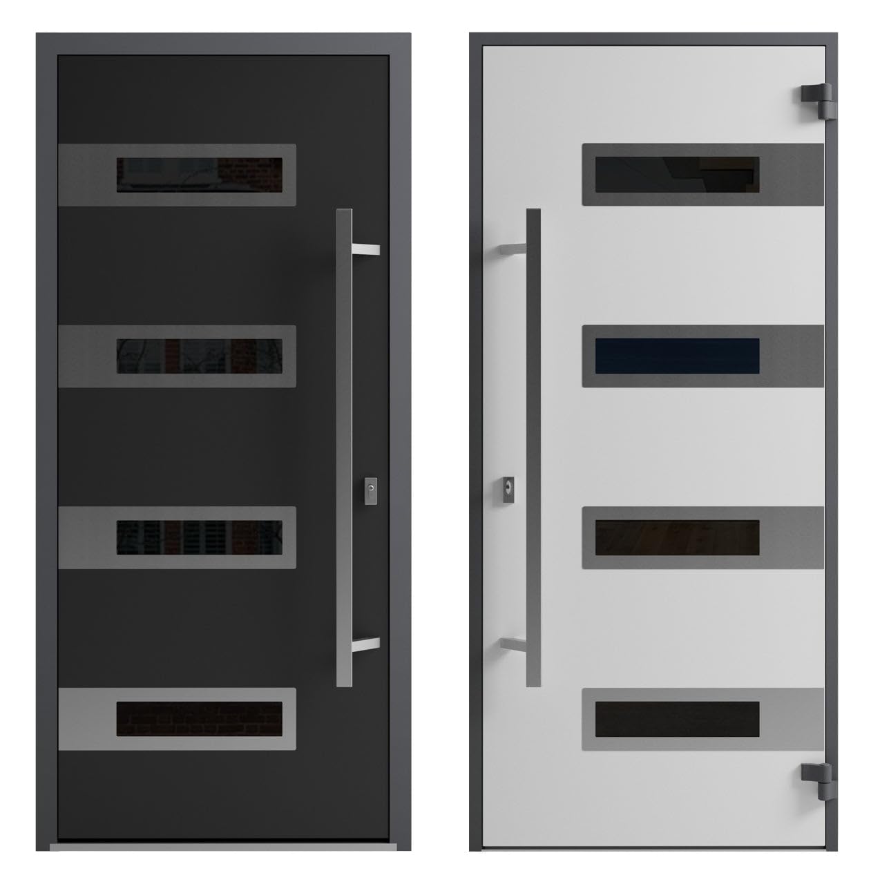 Front Exterior Prehung Steel Door/Ronex 0131 Black Enamel/Side Exterior Window Sidelite/Stainless Inserts Entry Metal Modern Painted W36+12" x H80 Left Hand Inswing